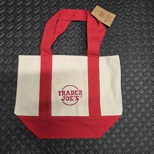 Trader Joe's Red & Cream Canvas Mini Tote Bag
